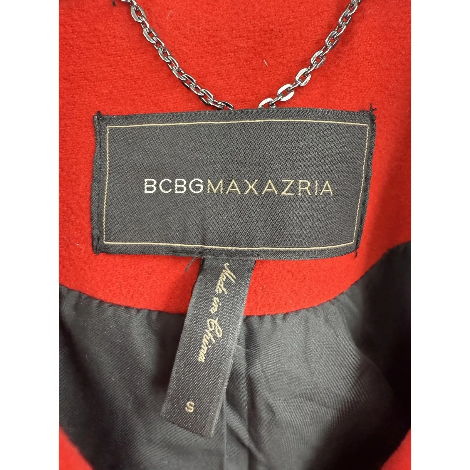 BCBGMAXAZRIA Coat Womens Small Red Belted Double Breasted Peacoat Jacket - Image 3