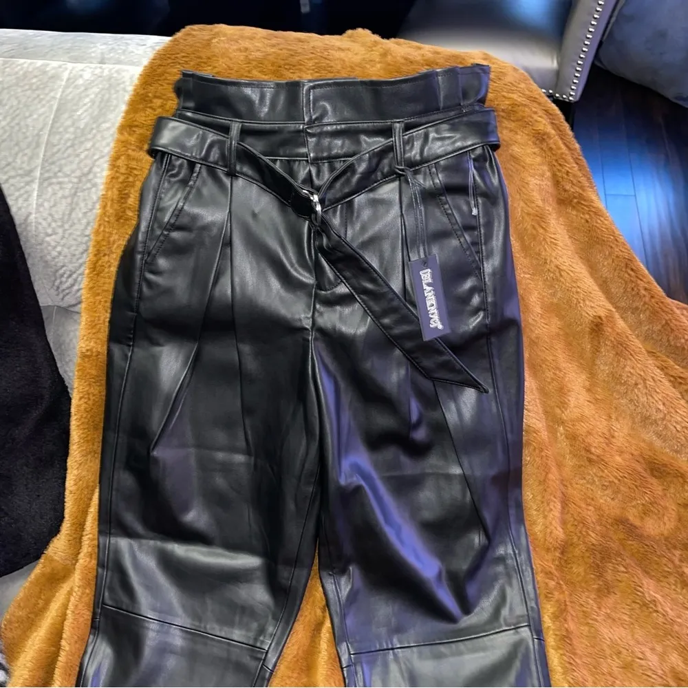 BLANKNYC Paperpag Waist Vegan Leather Pant in Obsidian in Black - Image 3