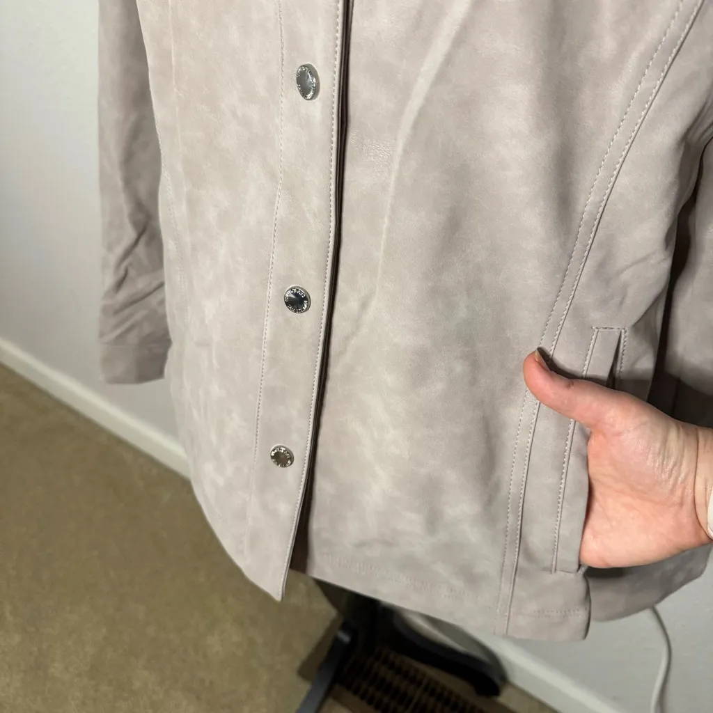 Sam Edelman Vegan Leather Shirt Jacket Snap Button Pockets Size L Oversized - Image 3