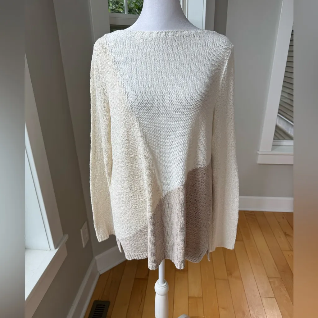 J. Jill Ivory Tan Neutrals Cotton Boatneck Tunic Sweater Sz XS White - Image 7