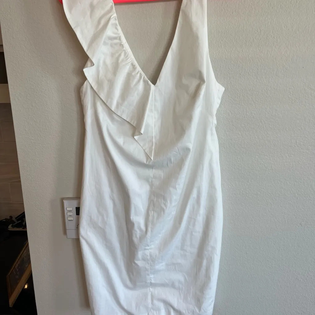 Trafaluc Zara Dress Size large White Cotton Ruffle Mini Pencil Flutter Formal - Image 4