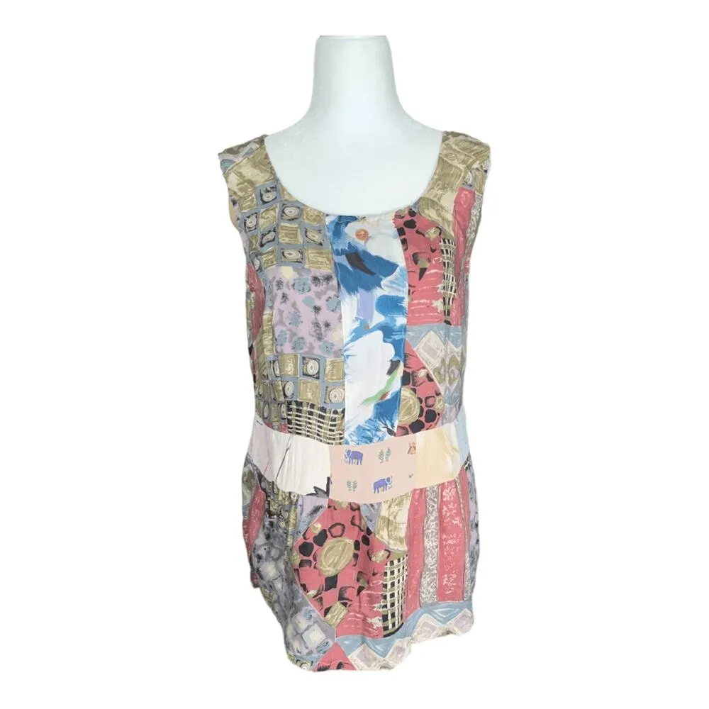 Vintage OOAK Handmade Patchwork Tank Top Jabot by Jana Elephant Print Small Blue - Image 11