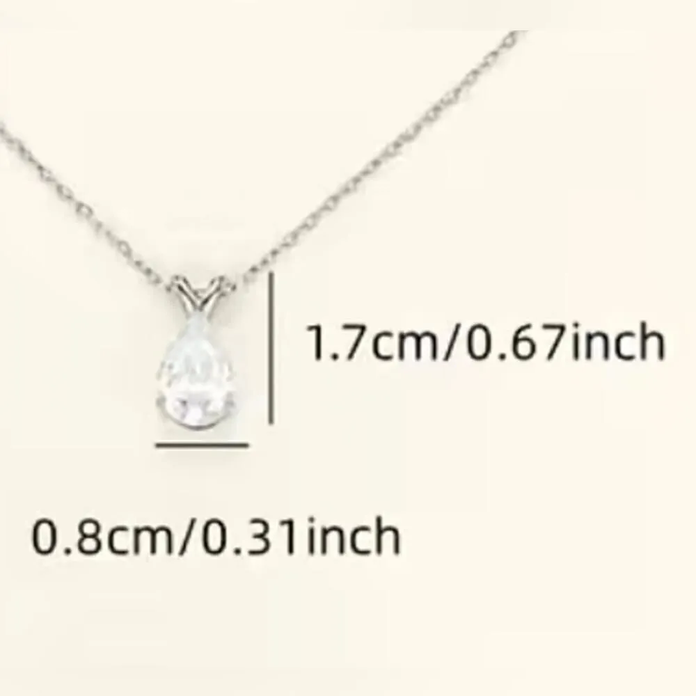 925 Silver Plated Teardrop Gemstone Zircon Pendant Necklace Silver - Image 4