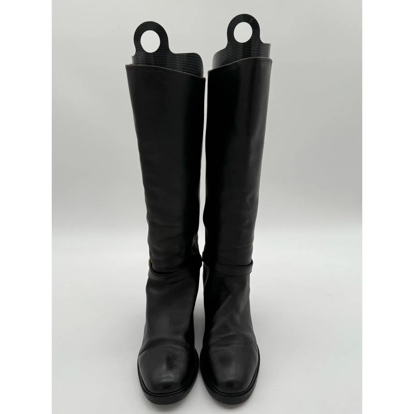 Salvatore Ferragamo Black Pull On Riding Boots Italian Leather Equestrian 7.5 - Image 8