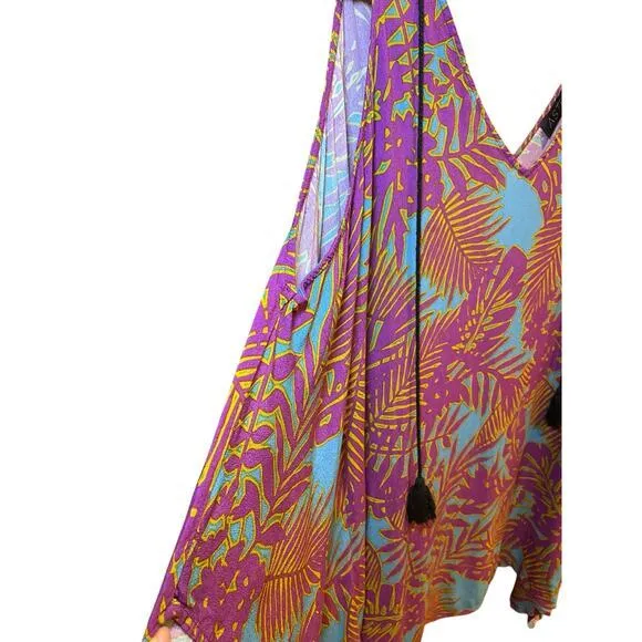 ASTR The Lable Women Large Muumuu‎ Dress Cold Shoulder Tassels Handkerchief Hem - Image 4