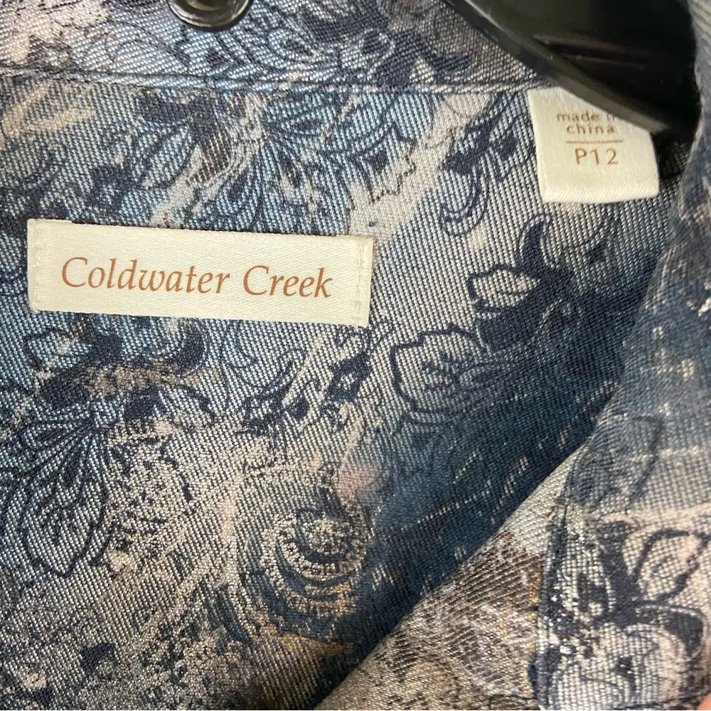 Navy and Gray Floral Paisley Beaded Long Sleeve Jacket Size 12P - Image 4