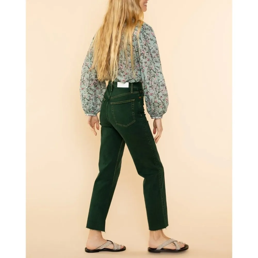 $210 NWT RE/DONE 70S ULTRA HIGH RISE STOVE PIPE WASHED EVERGREEN JEANS SZ 25 - Image 2