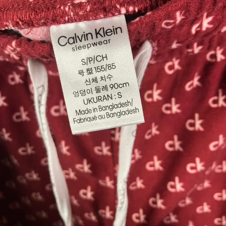 Calvin Klein Sleepwear Pajama Set Top‎ Pants Burgundy CK Logo Ribbed Size S - Image 13