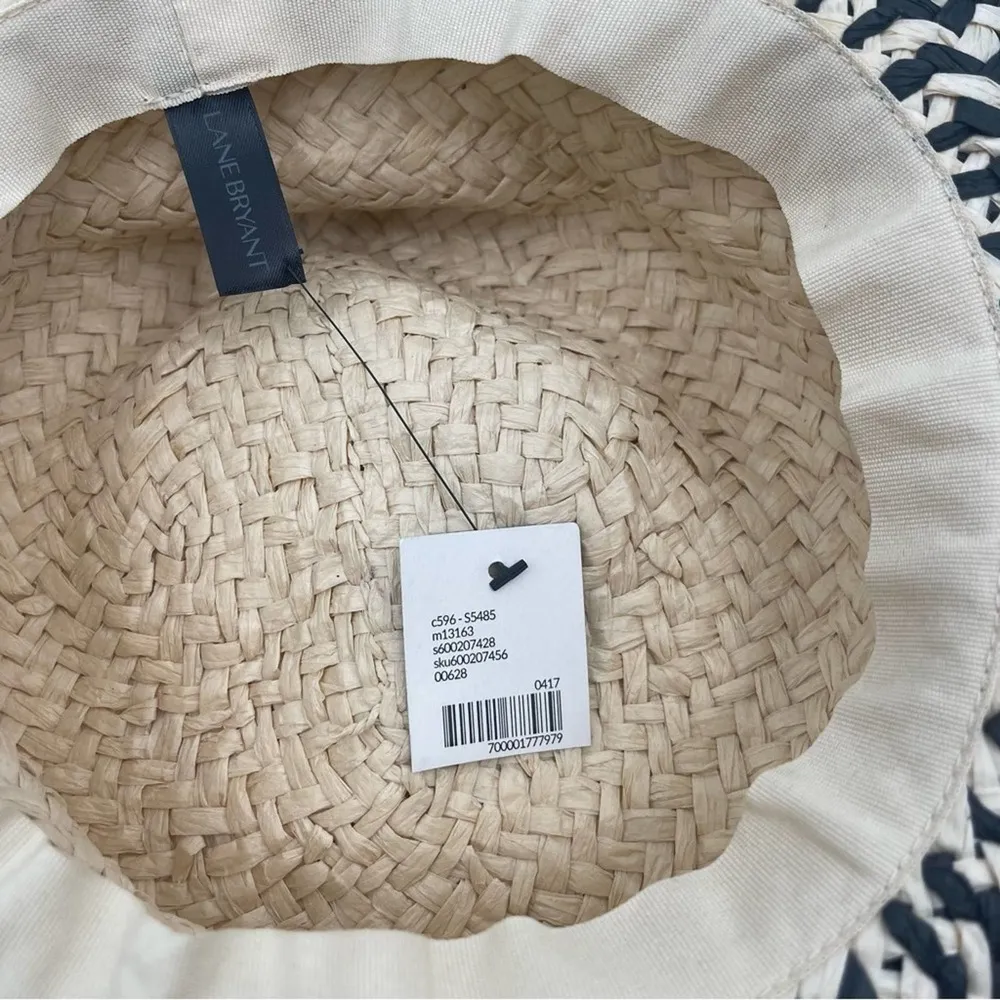 LANE BRYANT Straw Hat Floppy Stripped Wide Brimmed Sun Beach Wire Black NWT O/S - Image 4
