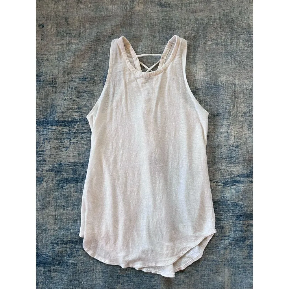 Chaser White Distressed Burnout Fabric Lace Up Back Tank Top Medium - Image 3