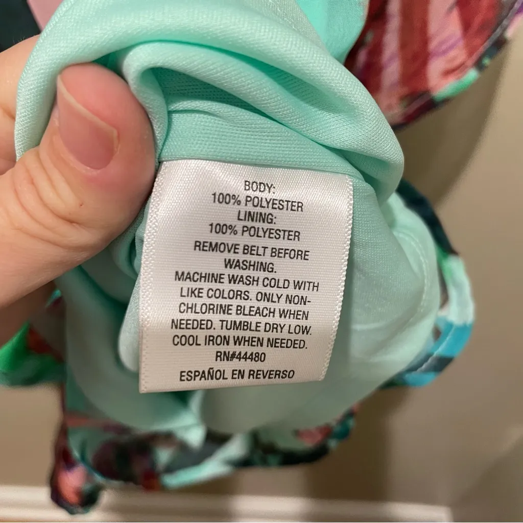 Thalia Sodi Tropical Floral Sheer Sleeve Belted Romper Aqua Bliss Womens Medium - Image 10