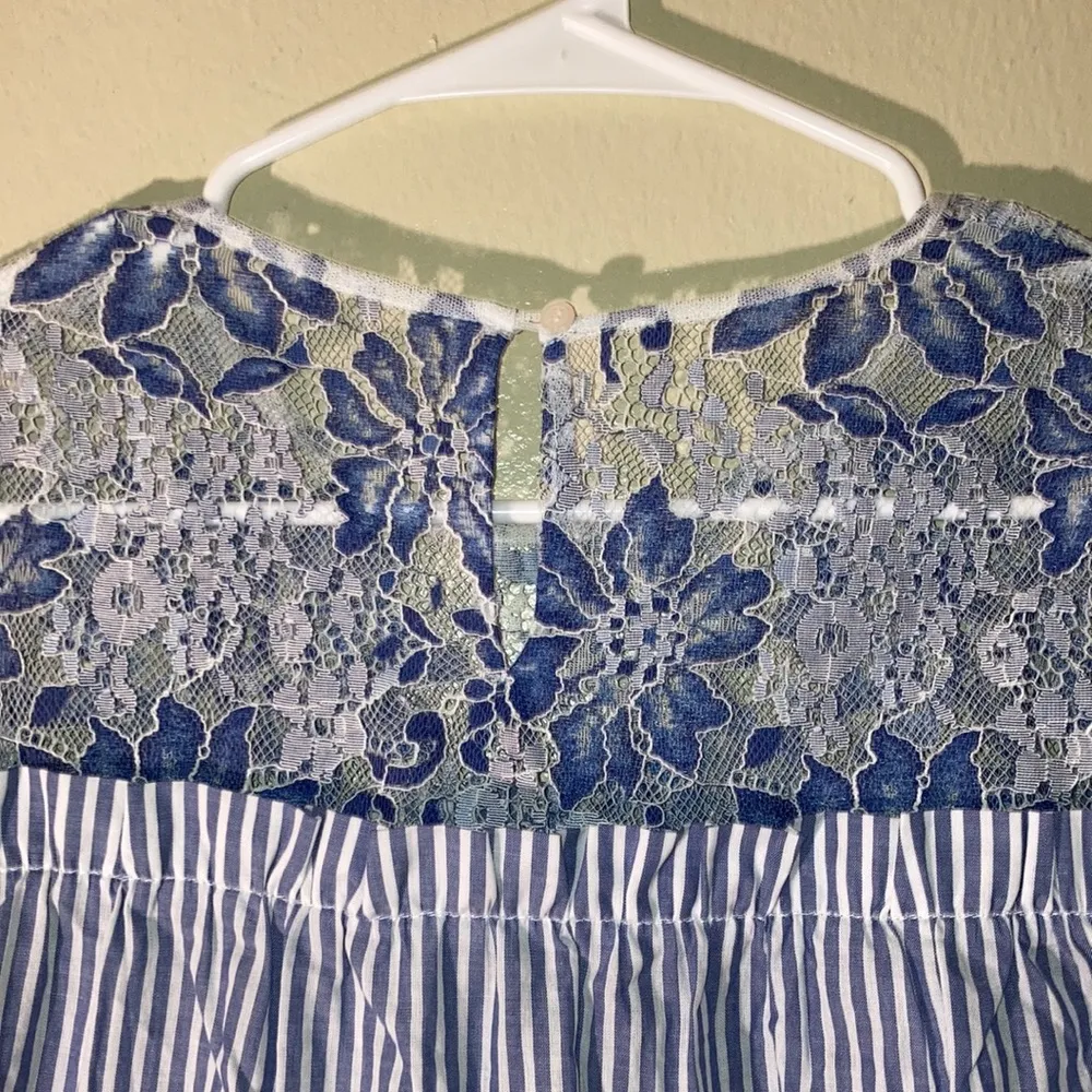 Calypso 3/4 Sleeve Babydoll Tunic Floral Mesh Embroidered Striped Blouse Size XS - Image 4