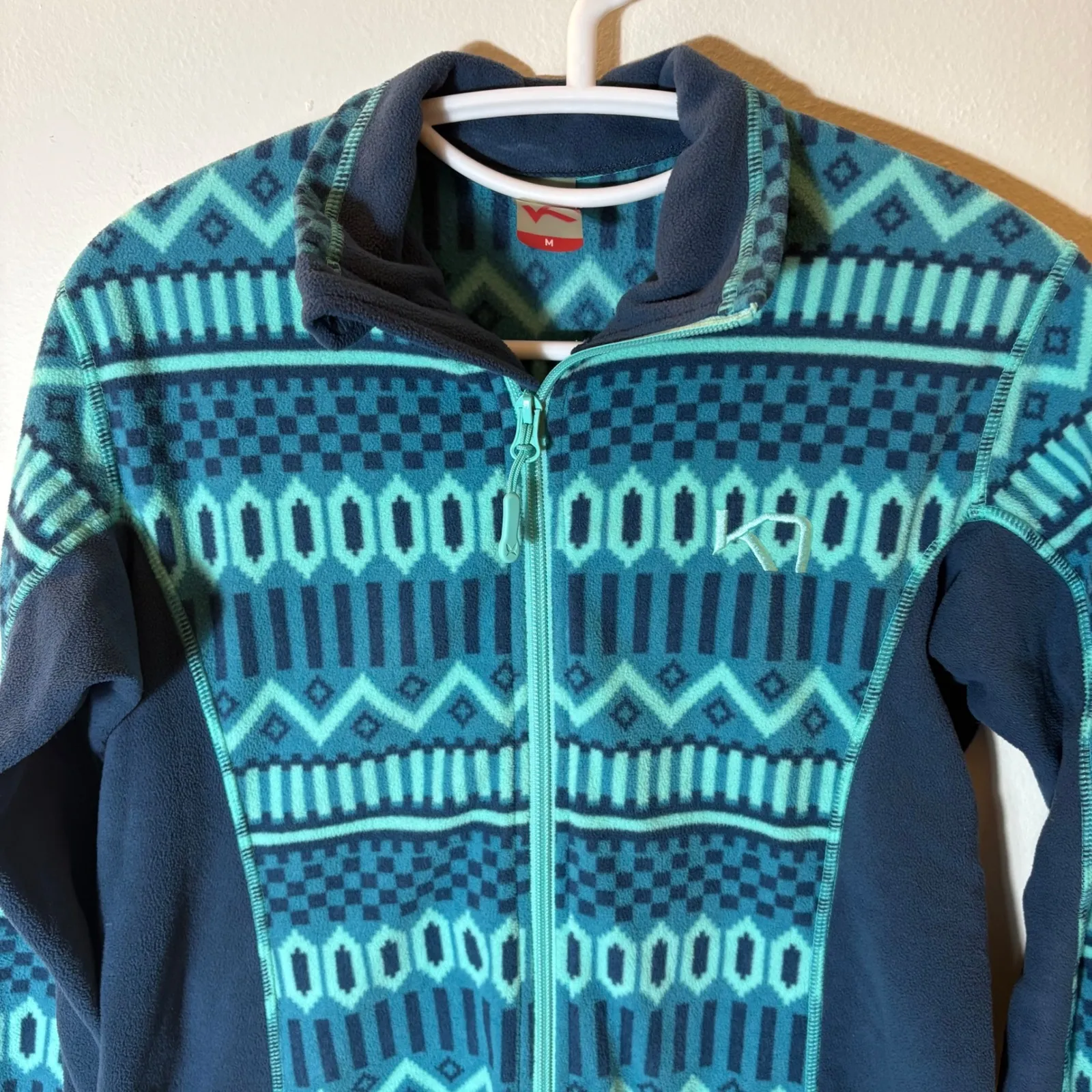 Kari Traa Fleece Jacket Teal Blue Geometric Pattern Full Zip Size Medium - Image 2