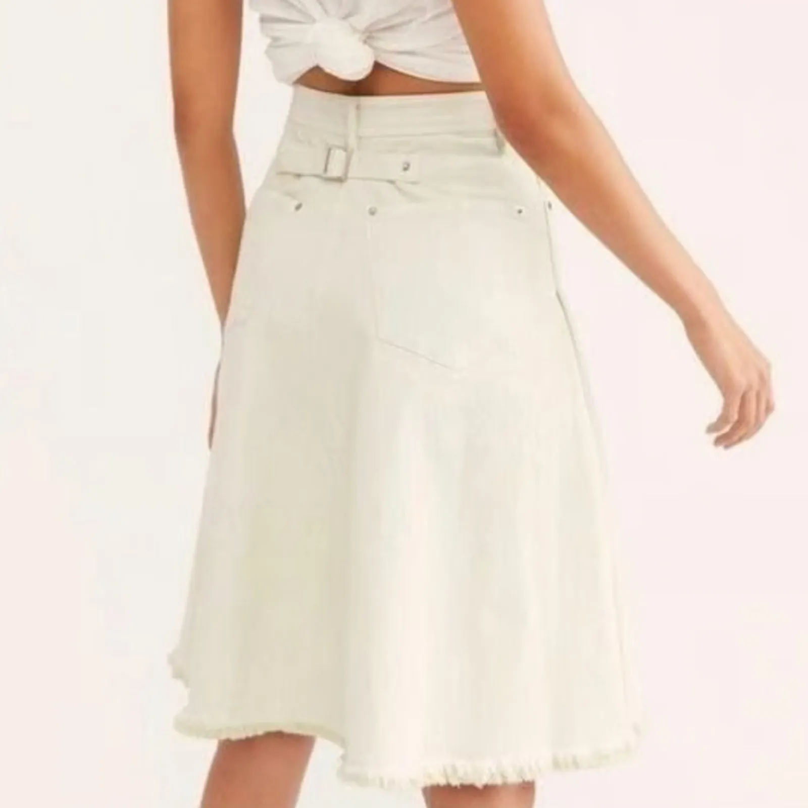 Free People Mint Green Peyton Distressed Denim Skirt - Image 3