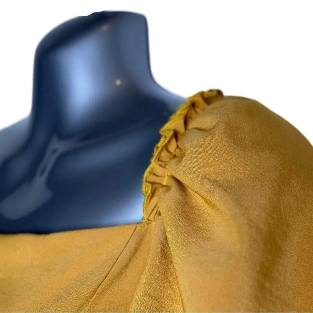 Marigold Line & Dot Ruffle Asymmetrical Puff Sleeve Yoko Mini Dress Size Small - Image 5