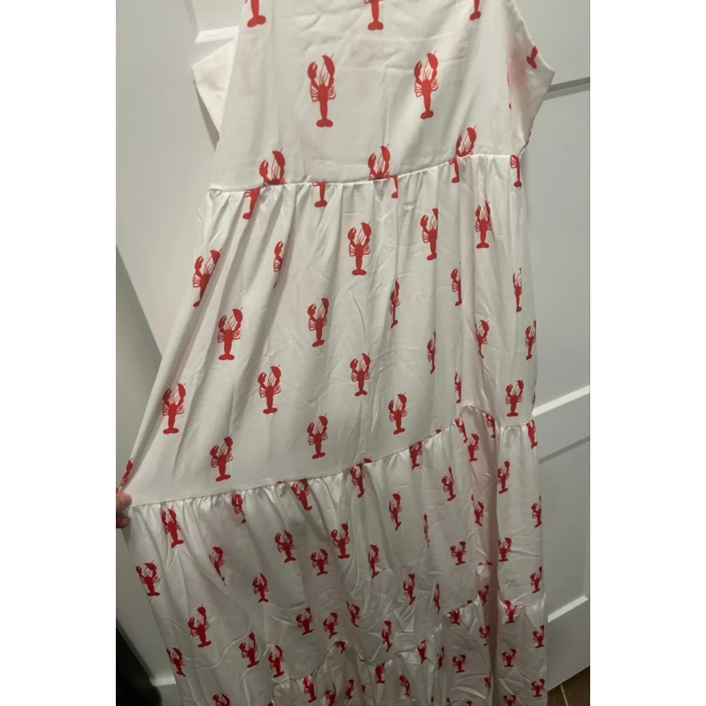Women's White Red Lobster Print Maxi Dress L Size L - Image 3
