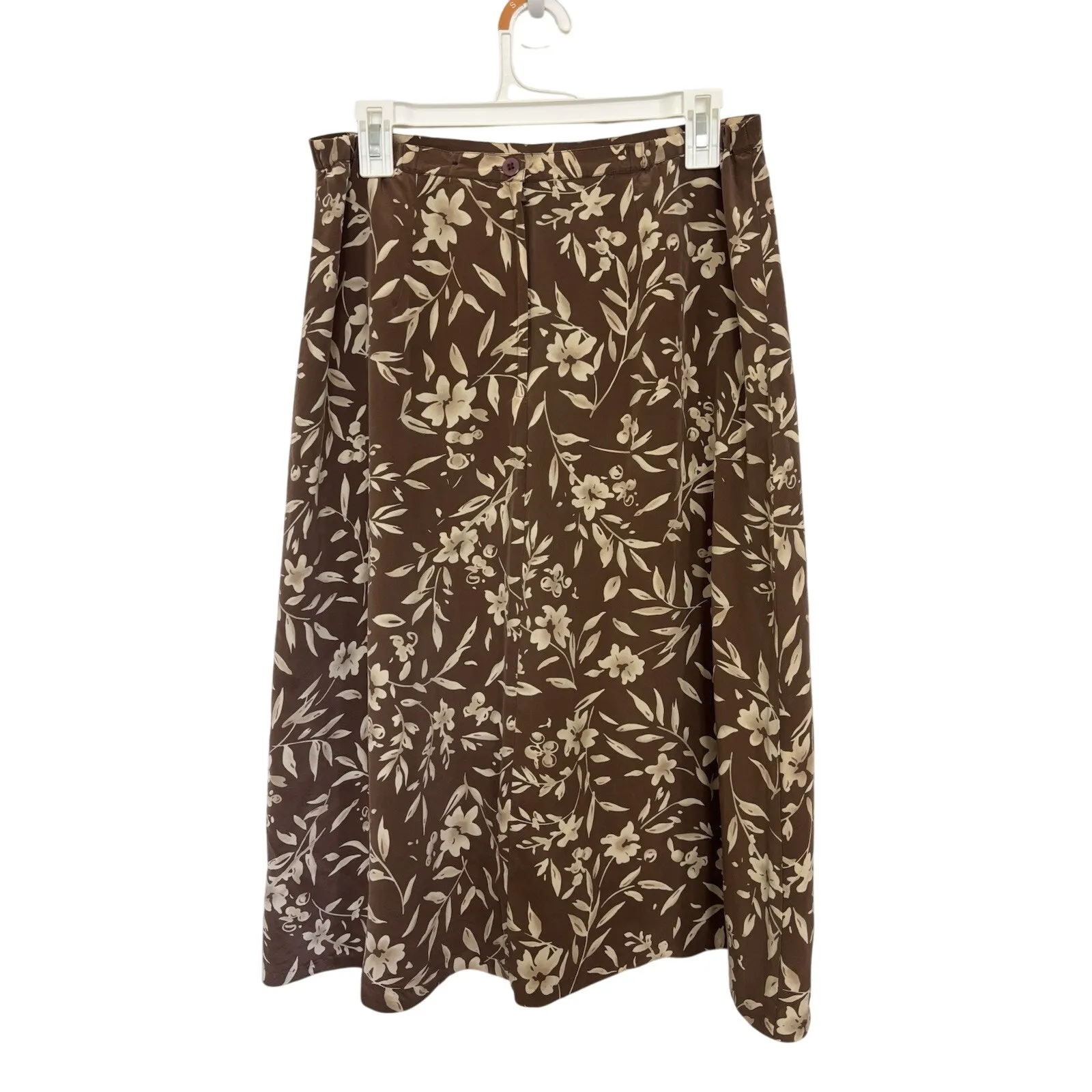 Vtg 80s Talbots Silk Brown Floral Midi Skirt Size 14 Fairy Boho Indie Cottage - Image 2