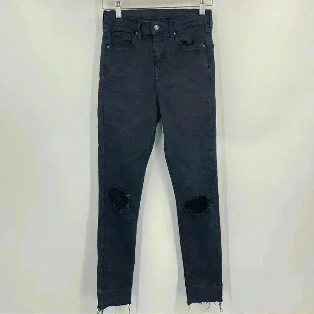 TopShop Black‎ High Rise Distressed Skinny Jeans Size W28 - Image 9