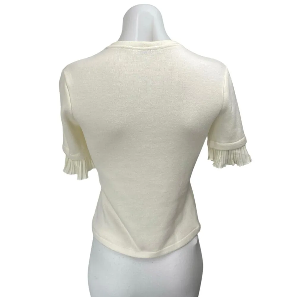 Esqualo Cream Short Sleeve Ruffle Knit Crew Neck Sweater T Shirt Tee Top Size S - Image 2