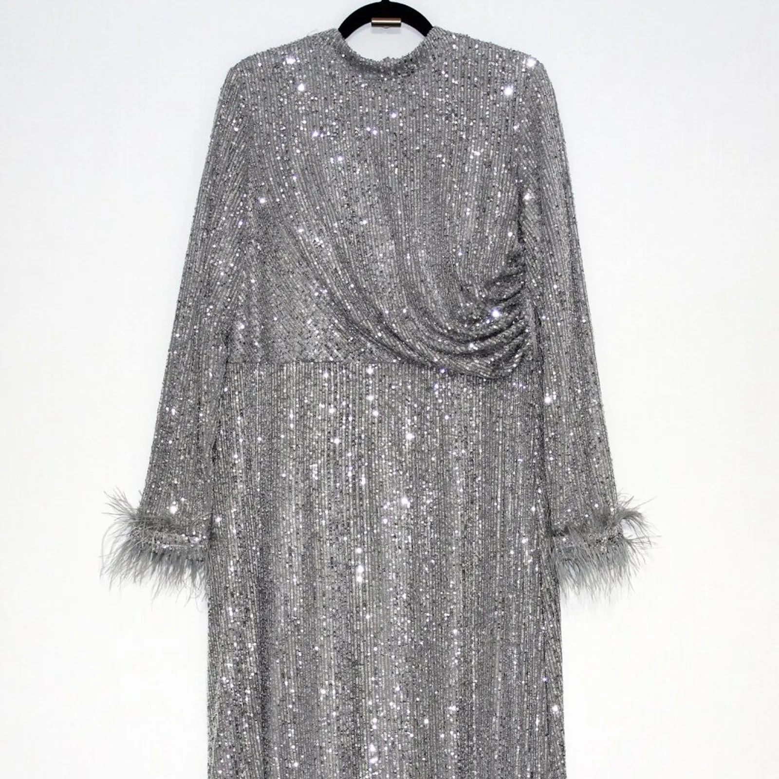 Arma Cool Silver Glitter Sequin Long Sleeve Maxi Dress Size 16 - Image 4