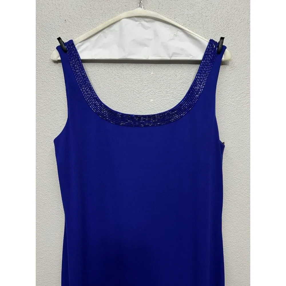 Alex Evenings Maxi Gown Dress Size 10 Set Jacket Blue Beaded Sleeveless Wedding - Image 5