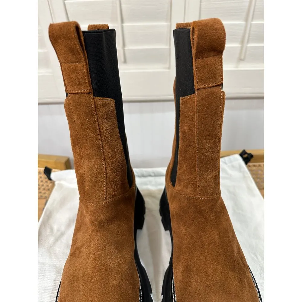 3.1 Phillip Lim Kate Lug Sole Mid Calf Combat Boot Saddle Brown Suede Sz. 10 NIB - Image 5