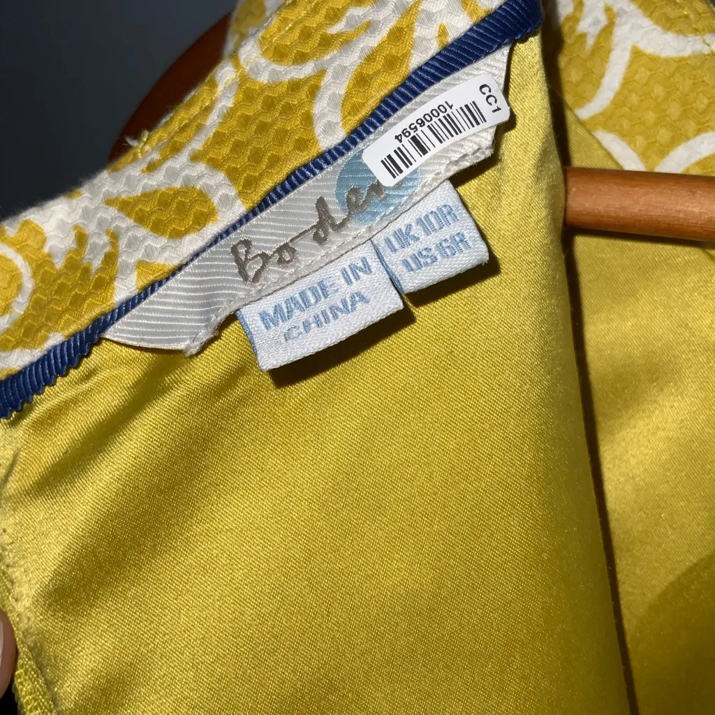 Boden Mustard Yellow Patterned Sleeveless Midi Sheath Classic Dress Size 6 - Image 10