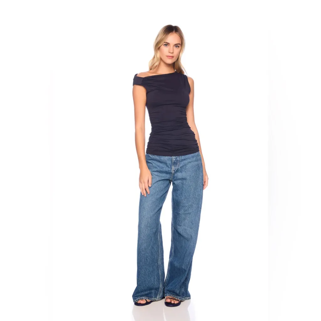 Susana Monaco Asymmetric Gathered Top - Midnight - Image 2