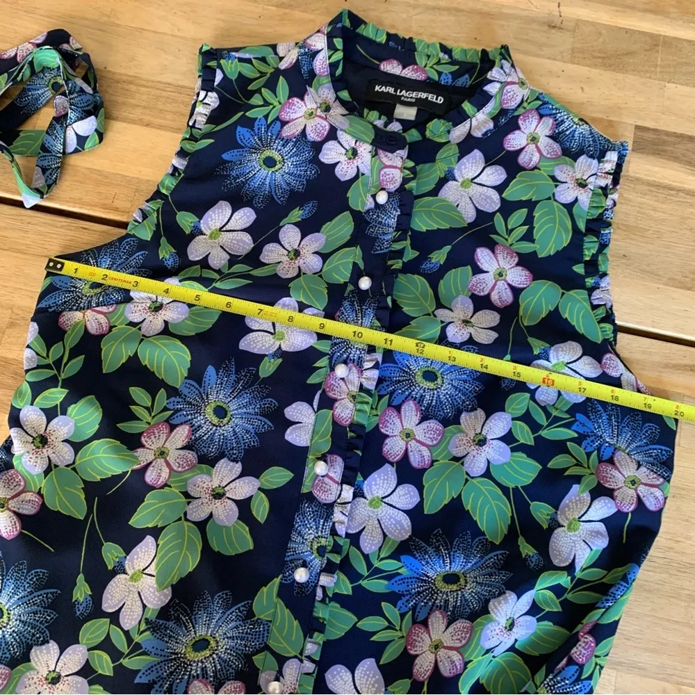 Karl Lagerfeld Paris Blue Floral Sleeveless Button Up Dress 12 - Image 3