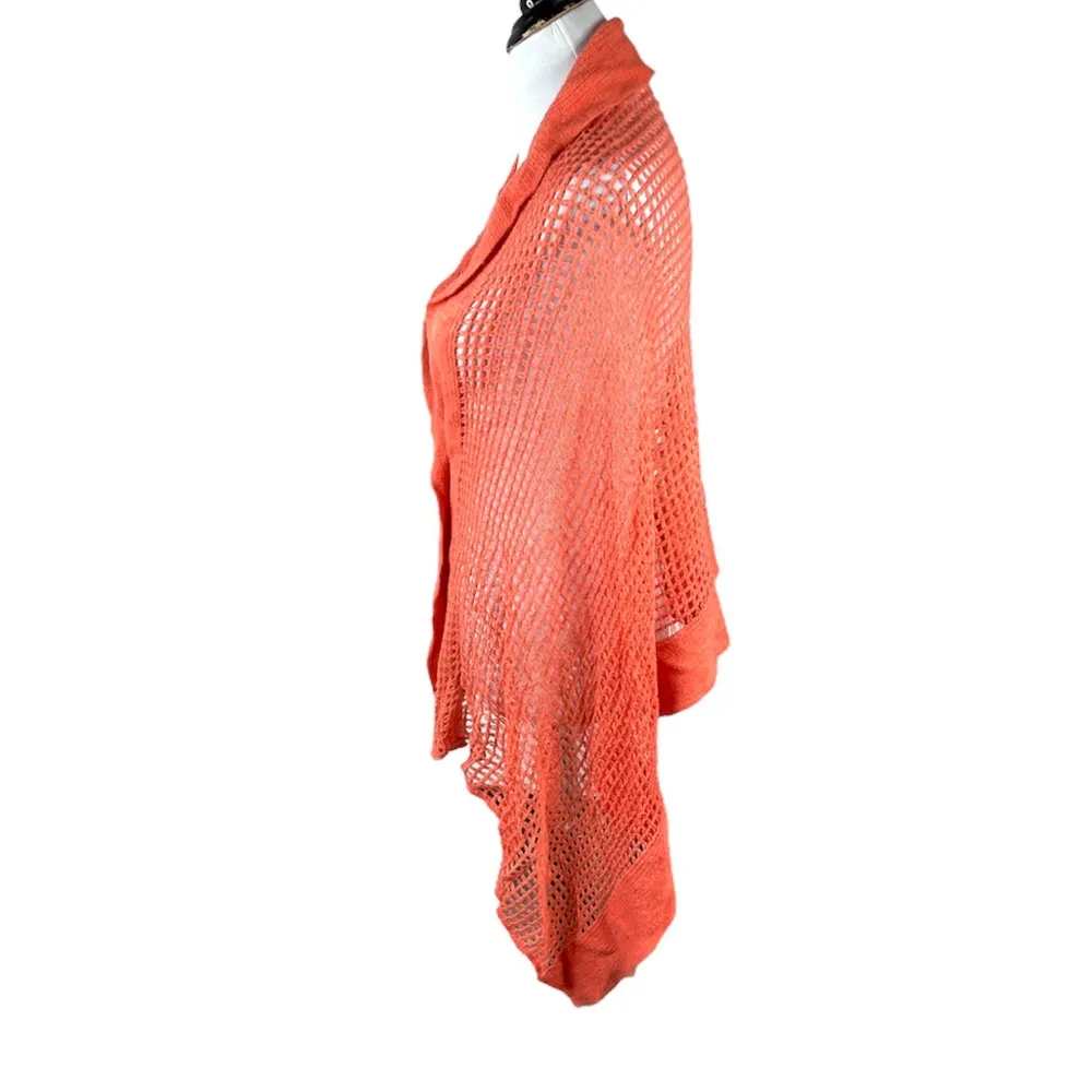 Fishnet Knit Button Up Cardishawl, Salmon, Coral, OS - Image 4