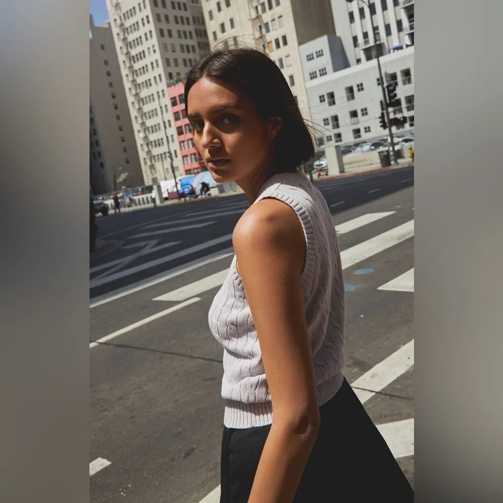 John galt pastel lilac silver cable knit sweater vest 100% cotton one size S M​ - Image 7