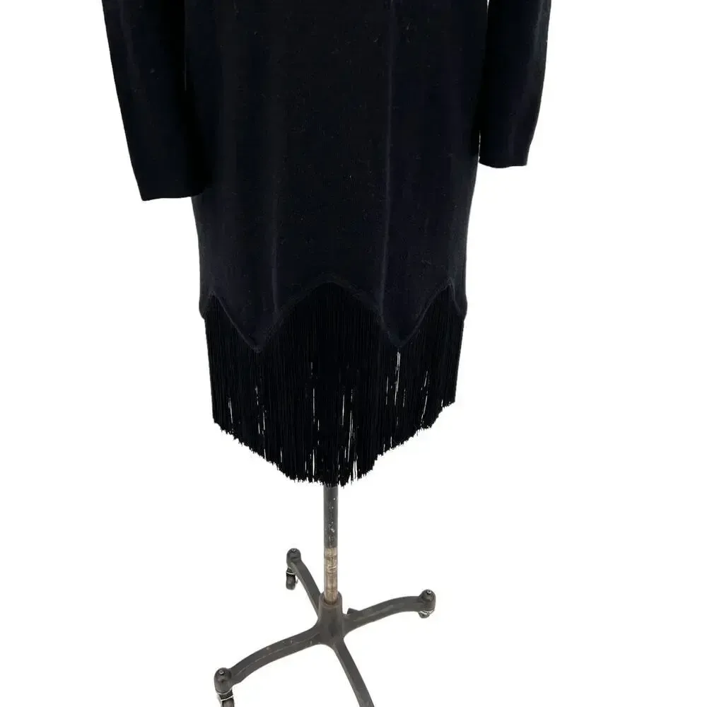Timo Weiland‎ Black Merino Wool Fringe Hem Sweater Dress Size XS - Image 8