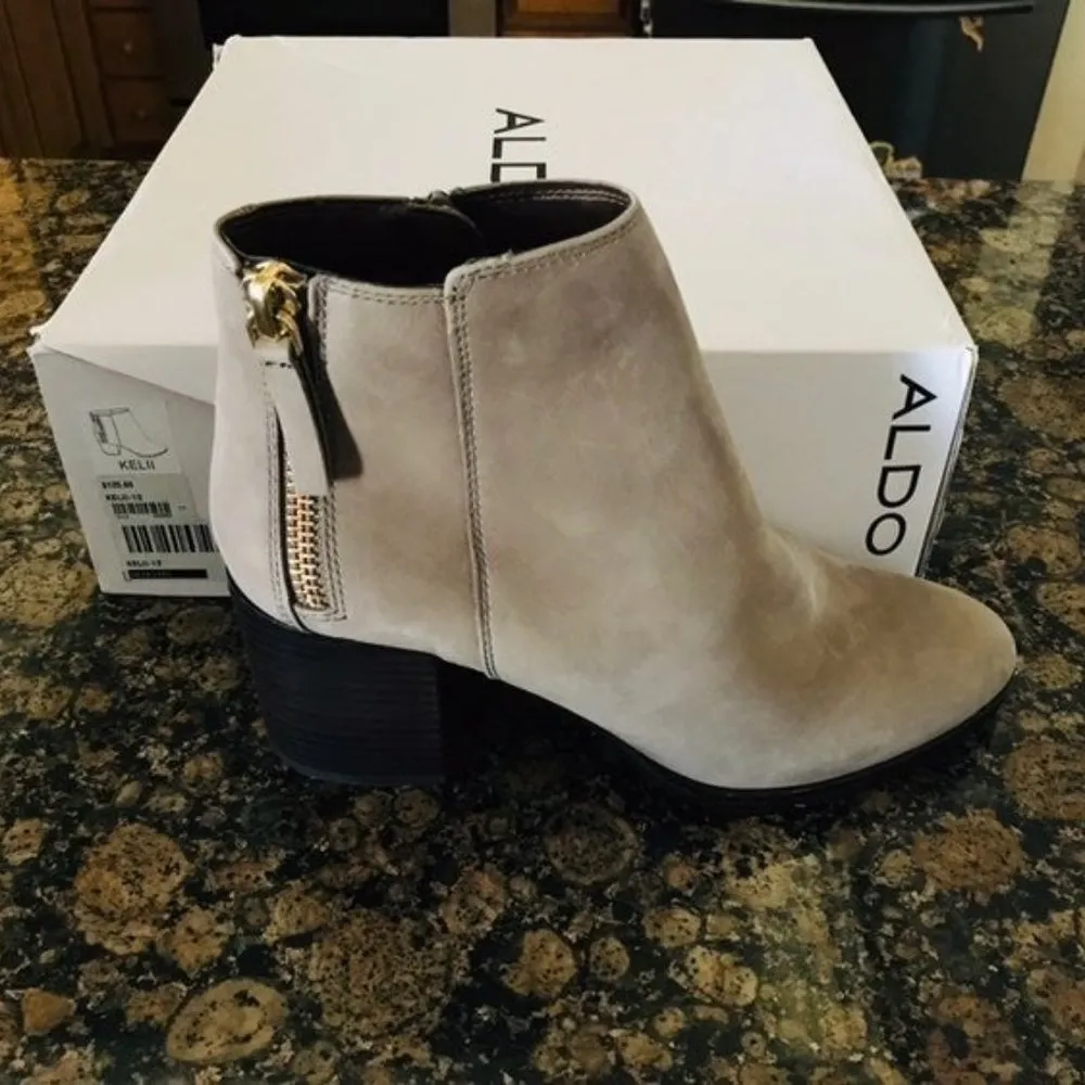 ALDO KELII-12 Tan/Light Brown Suede Booties w/Zipper Detail (Short Fall Boots) - Image 4