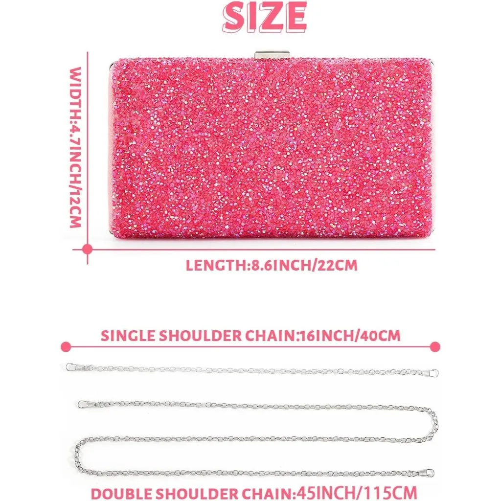 ⚡ Women's Glitter Double Sided Diamond Evening Clutch Crossbody Pink Bag - Image 6