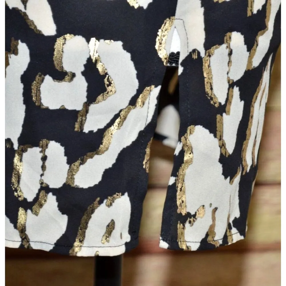 JM Collection Black Print Tunic 3/4 Sleeve V-Neck Blouse Size M Metallic Sequin - Image 6