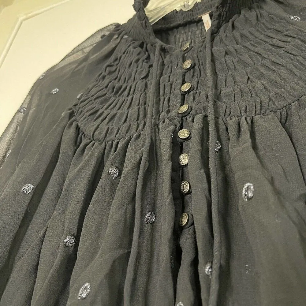 Free People Ready to Run Black Chiffon Boho sheer Long sleeve Top XS - Image 5