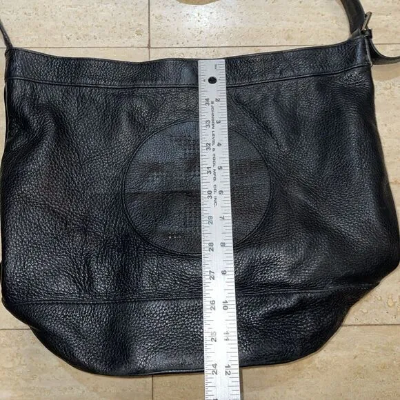 Tory Burch Pebbled Leather‎ Large Crossbody HOBO Bag TOTE Black Perforated Logo - Image 4