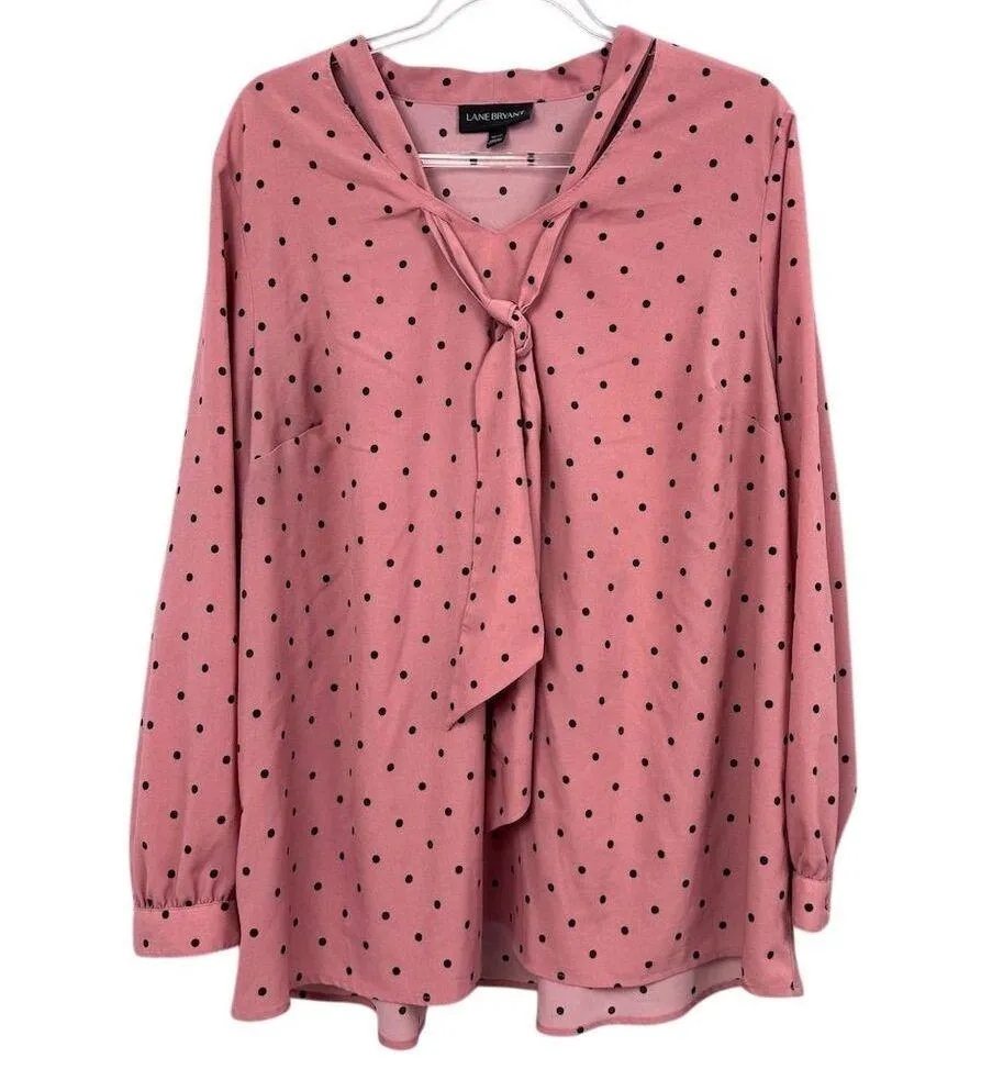 Women's Size 18/20 Pink Polka Dot Tie Neck Blouse Long Sleeve - Image 2