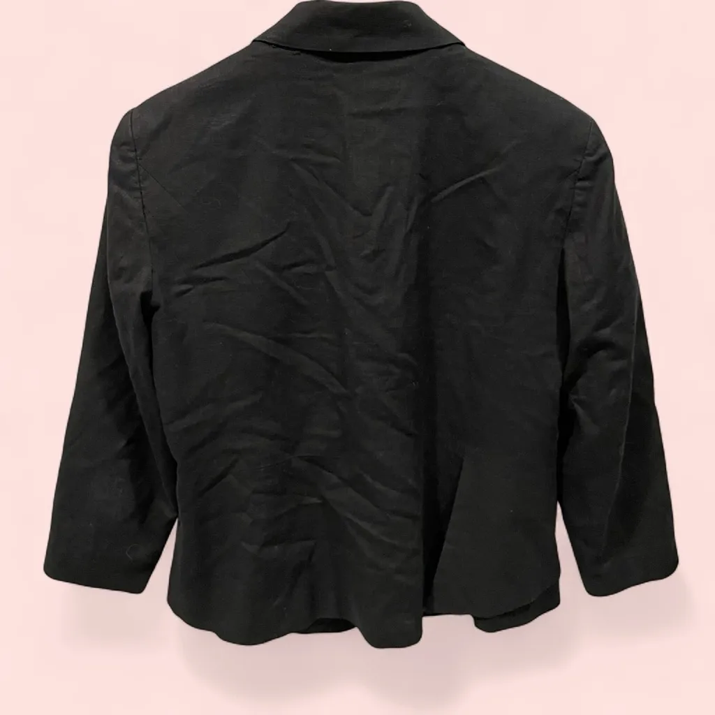 Cute NY&Co linen black lined blazer 3/4 sleeve 1/2 peplum ruffle Size 12 - Image 5