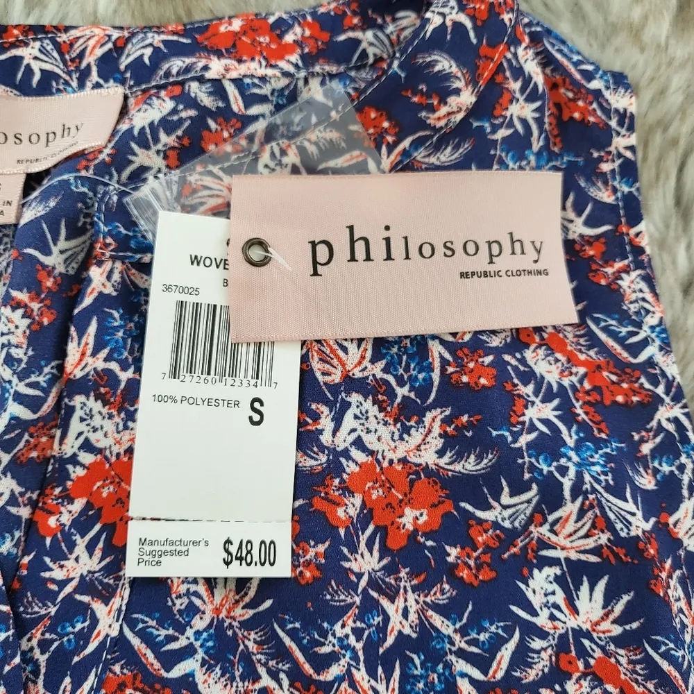 Philosophy Sleeveless Button Down Floral Top High-Low Hem Size Small - Image 5