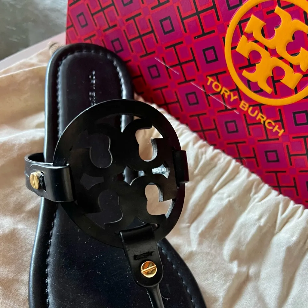 Tory Burch Miller Sandals (Size 8) Black Leather Worn Once Ret $248 Box Dust Bag - Image 5