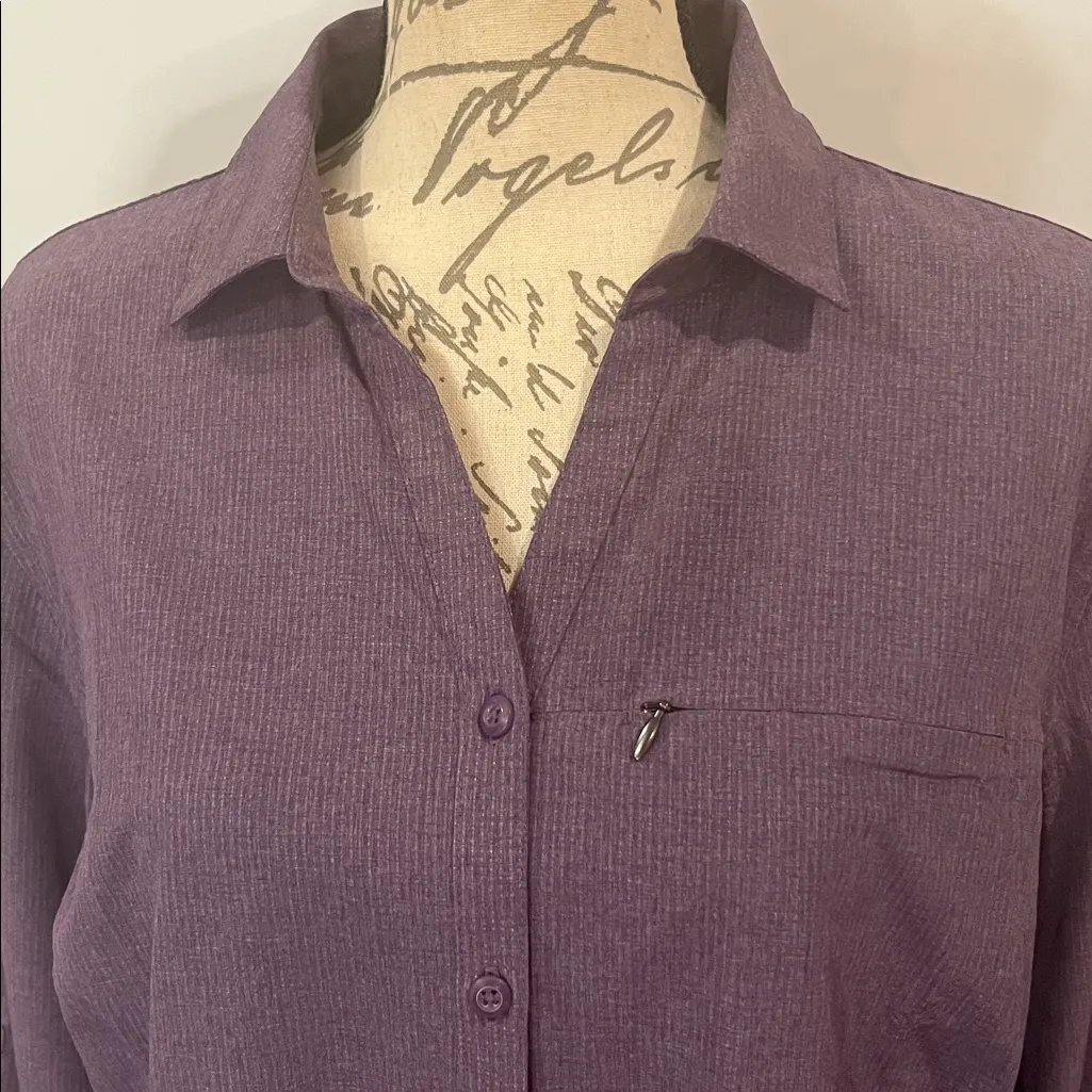 Duluth Trading Co Breezeshooter breathable stretch button front shirt XL Purple - Image 2