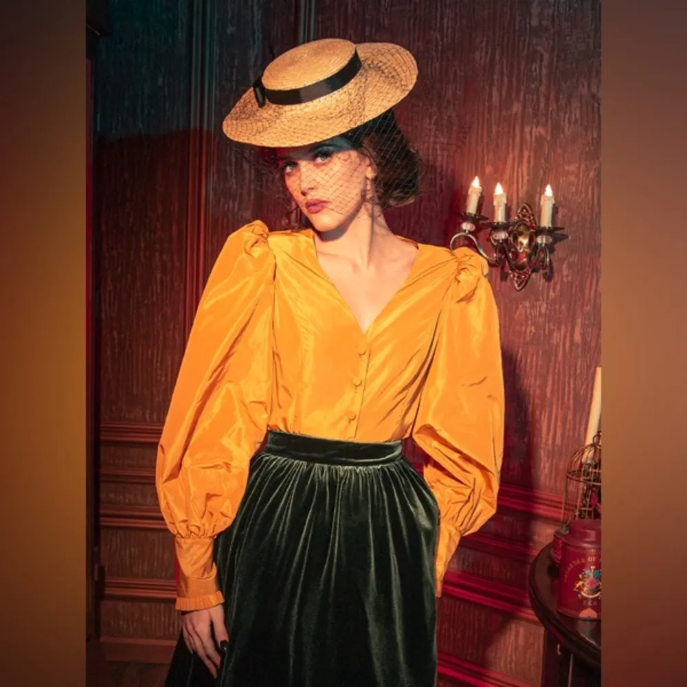 La Femme En Noir Taffeta Edwardian Blouse in Marigold L Yellow Size L - Image 2