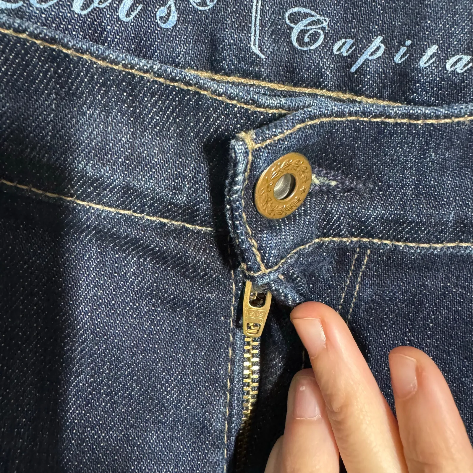 Levi Capital E Ruler Low Slim Straight Jean Women 30 Blue Dark Wash Made in USA - Image 9