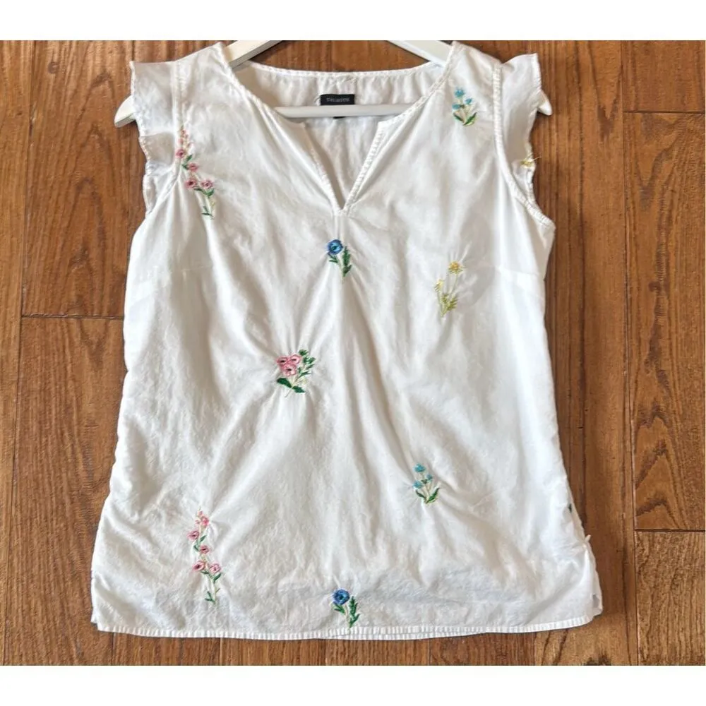 Talbots wildflower embroidered split neck white tank xs - Image 12