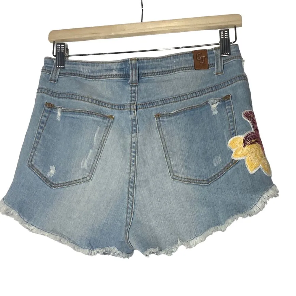 Gogo Jeans Distressed Shorts Sequin Flowers Shorts juniors sz 9 - Image 3