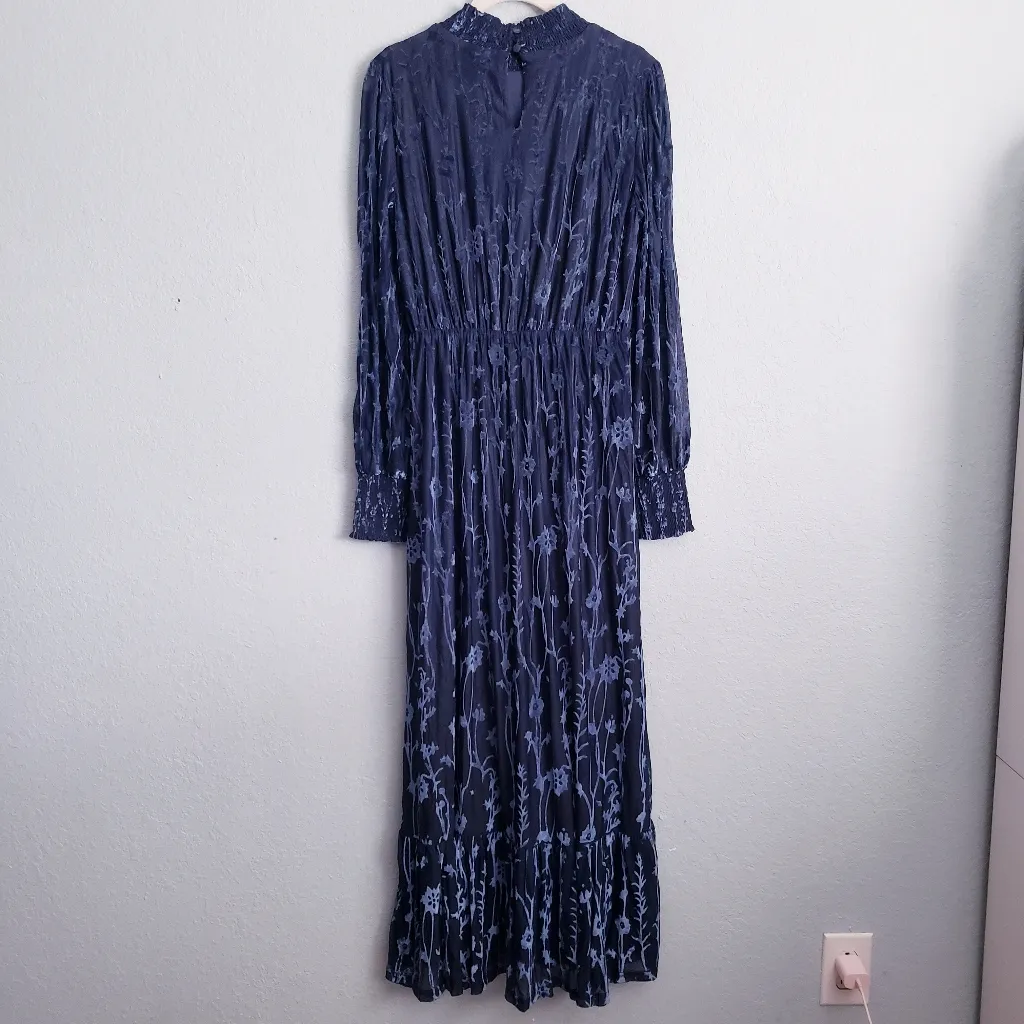 Baltic Born Penelope Midnight Blue Velvet Burnout Long Sleeve Maxi Dress - Image 5