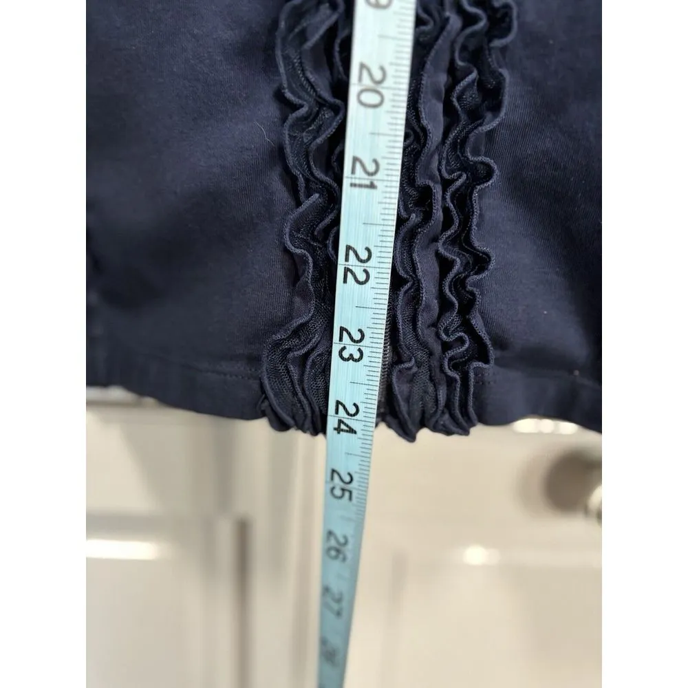 Christopher & Banks Blue Zip Up Long Sleeve Sweater Size Small Ruffle Raw Seams - Image 4