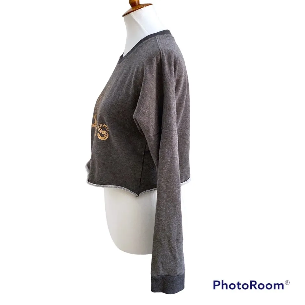 Adidas Gray With Gold Foil Logo Cropped Sweatshirt Size XS - Image 3