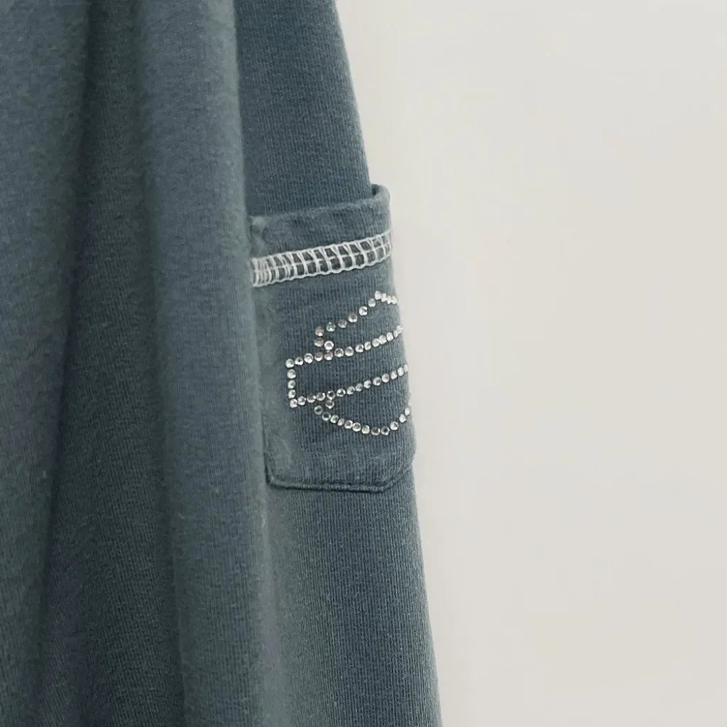 Vintage Harley Davidson Logo Zip Up Jacket Sweatshirt Hoodie Womens Coat Xlarge Blue Size XL - Image 4